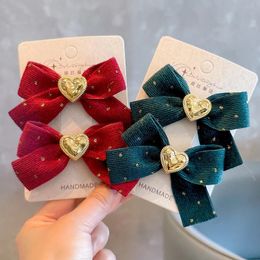 Hoofddeksels Haaraccessoires 12 paren/partij Goudfolie Corduroy Strik Haarspeldjes Voor Kerstvakantie Baby Handgebonden Strik Haarelastiekjes Meisjes Haaraccessoires 231121