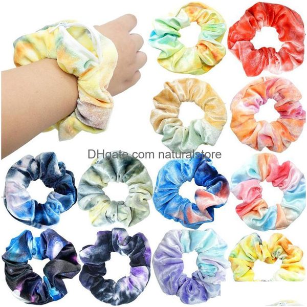 Couvre-chef Accessoires pour cheveux 12 pièces Veet Pocket Scrunchies Den Rainbow Ties Elastic Zipper Colorf Bands 230313 Drop Delivery Fashion H Dhunj