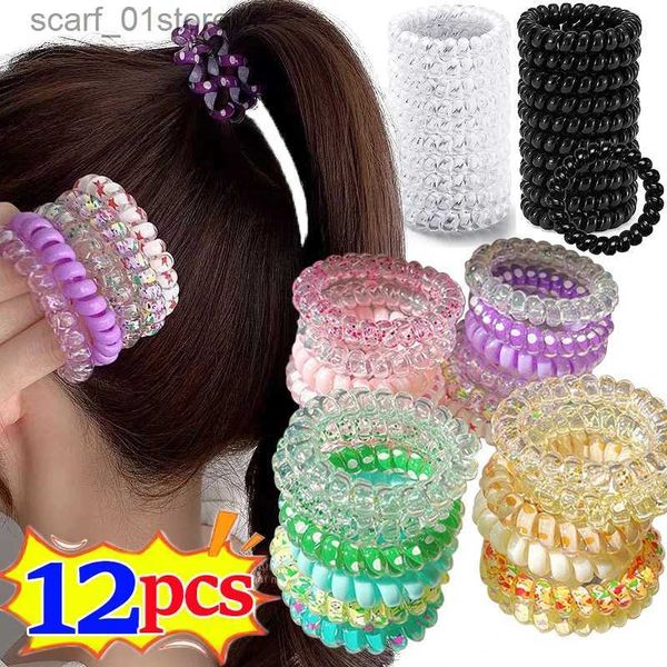 Accesorios para el cabello 12 piezas Colores Cable telefónico Cuerda elástica para el cabello Cordón en espiral Anillo para el cabello Bandas para la cabeza Banda de goma Scrunchies Accesorios para el cabello L231214