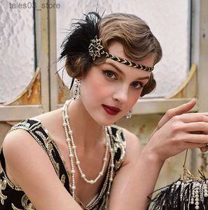 Couvre-chef accessoires pour cheveux années 1920 bandeau Flper rugissant casque des années 20 casque Gatsby en plumes d'autruche avec cristal Q231204