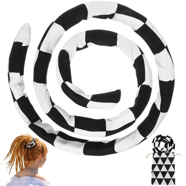 Chapeaux Accessoires De Cheveux 1Pc Blanc Noir Dreadlock Cravate À Cheveux Spirale Tissu Fil De Fer À Carreaux Pliable Bande De Cheveux Titulaire De Queue De Cheval Bande De Cheveux Femmes Accessoires 230615