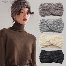 Chapeaux Accessoires cheveux 2020 Front croix hiver tricot chaud femmes bandeaux couleur unie dames tuan chapeaux sport cheveux rubans cheveux accessoiresL231214