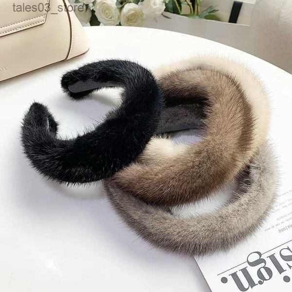 Headwear Accesorios para el cabello 2023 Venta caliente Mujeres Lujo Invierno 100% Real Mink Fur Diademas Alta Calidad Real Piel Banda para el cabello La Moda Hair Hoop Furry Regalo Q231204