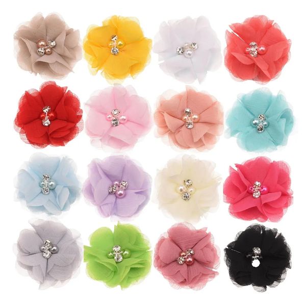 Accesorios para el cabello 240PCS Venta al por mayor Pearl Cluster Rhinestone Flor de gasa Kawaill Accesorios para el cabello para niñas Lazos para el cabello Horquillas para hacer diadema 231118