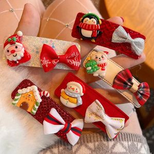 Kopfbedeckung Haarschmuck 9 Stück/Set Weihnachts-Haarspange mit Pompon, Weihnachtsmann-Hirschfeder-Haarspangen, Kätzchen-Katzen-Haarschmuck für Mädchen, Kinder-Accessoires 231118