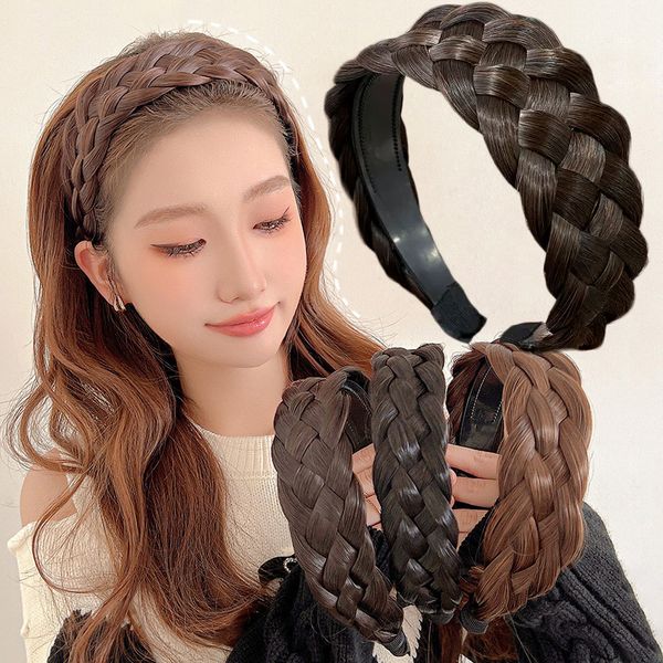 Chapeaux Accessoires pour cheveux Bohème à larges dents Antidérapant Hairband Perruque Twist Braid Hoop Artificielle Fishbone Style Tressé Bandeau 230605