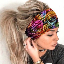 Headwear Accesorios para el cabello Boho Stretch Headwrap Mujeres Rose Flower Print Diadema Elástico Head Wrap Banda Bandana Bufanda ancha Turbante 230718