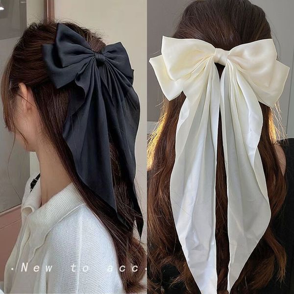 Sombreros Accesorios para el cabello Arco de gasa Pinza para el cabello Mujeres Gran Bowknot Mancha Horquilla Barrettes Niñas Color sólido Cola de caballo Clip Accesorios para el cabello Sombreros Regalo 230517