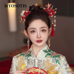 Couvre-chef accessoires pour cheveux tissu rouge chinois étape secouer fleur gland épingle à cheveux classique mariée mariage Hanfu Qipao 231207