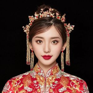 Couvre-chef Accessoires pour cheveux Style chinois Mariage Mariée Couronne Tiara Diadema Vintage Bandeau De Mariée Épingles Peigne Couronnes Hanfu 231207