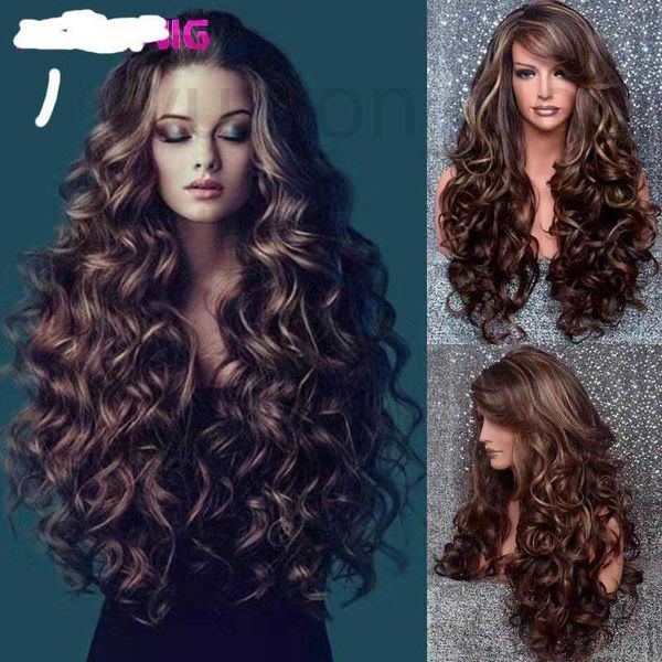 Yiwu GOE6 – perruque synthétique longue et bouclée, accessoires pour cheveux, marque de styliste, perruque brune moelleuse pour femmes