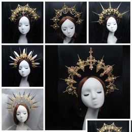 Hoofddeksels Haaraccessoires Diy Materiaalpakket Gothic Halo Crown Hoofdband Prachtige Vintage Kerk Mary Barok Tiara Lolita Virgin Hea Dhqzu