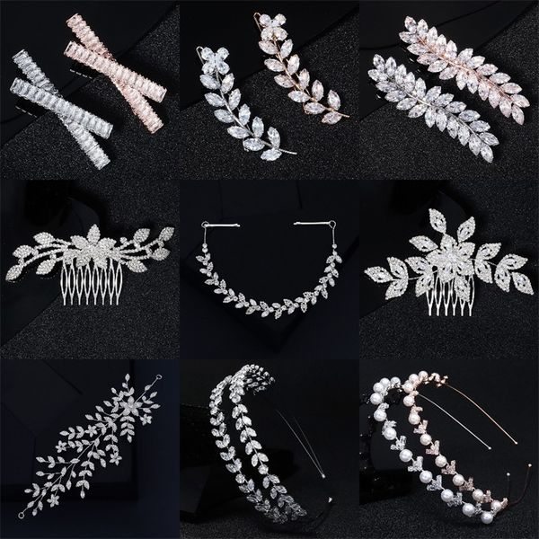 Accessoires pour cheveux Accessoires de cheveux de mariage de mode Clip de mariée Zircon cubique peigne à cheveux perle strass femmes bandeau mariée casque bijoux 231204