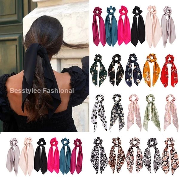 Sombreros Accesorios para el cabello Puntos de flores Bufanda de seda Scrunchies Mujeres Cinta larga Borla Banda elástica para el cabello Titular de cola de caballo Goma para lazos para el cabello Accesorios para el cabello 230517