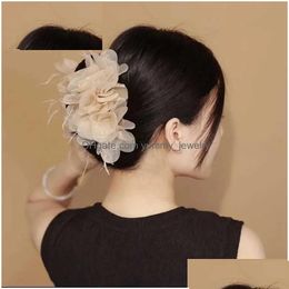 Accessoires pour cheveux Chapeaux Accessoires pour cheveux Noir Mesh Bow Plume Fleur Griffe Femmes Hairwear Grande Taille Casual La Autruche C Dh4Nt