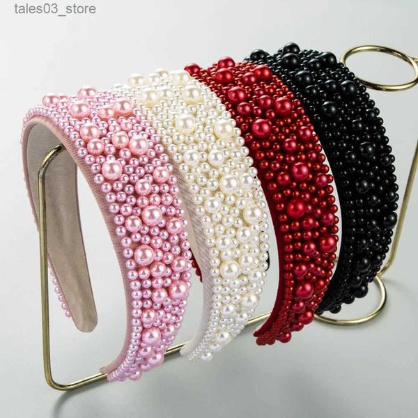 Chapeaux Accessoires pour cheveux Tissu de haute qualité Perle à ongles Large Bord Perle Bandeau Accessoires de cheveux de mode Femmes Tendance Haiand Bande de cheveux Cerceau Fille Chapeaux Q231204