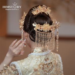 Chapeaux Accessoires pour cheveux HIMSTORY Ensembles complets Costume ancien chinois Step Shake Diadème chinois Gland Fleur Phoenix Accessoires de couronne de cheveux 231208