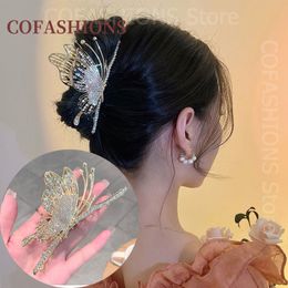 Hoofddeksels Haaraccessoires Koreaanse Vrouwen Haarklauw Gouden Vlinder Grijpclip Grote Elegante Luxe Vintage Diamanten Parel Haarclip Haaraccessoires 230729