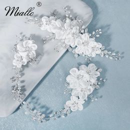 Accessoires pour cheveux Miallo pinces à cheveux en forme de fleur faites à la main pour femmes accessoires couleur argent bijoux de cheveux de mariage de mariée bal de promo mariée casque cadeaux 231204