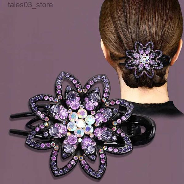 Accessoires pour cheveux multicolore strass fleur femmes griffe de cheveux coiffure grande taille strass La pince à cheveux creuse accessoire de cheveux de mode Q231204