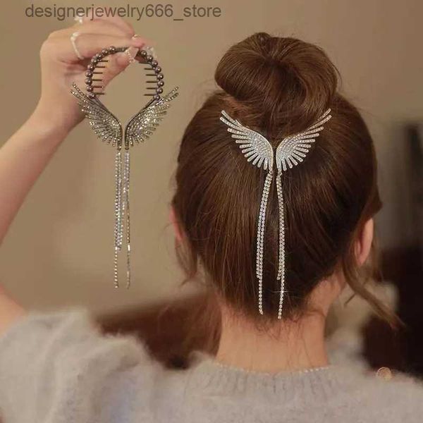 Sombreros Accesorios para el cabello Nuevo Alas de ángel Perla Rhinestone Borla Píldora Cabeza Cola de caballo Hebilla Clip para el cabello Tarjeta de cabello coreana Accesorios para el cabello Q231005