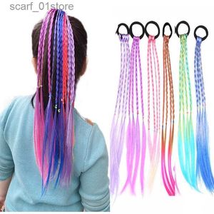 Accessoires pour cheveux Nouvelles filles perruques colorées bandeaux de queue de cheval bandes de caoutchouc bandes de cheveux de beauté chapeaux accessoires de cheveux pour enfants bandeau ornement de cheveux L231214