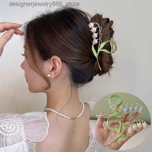 Hoofddeksels Haaraccessoires Nieuwe Lily of The Orchid Flower Clip Luxe Grote achterkant van het hoofd Shark Clip Girl Hairpin Hair Claw Headwear 2022 Hot Sale Q231005