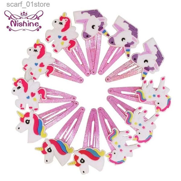 Accesorios para el cabello Accesorios para el cabello Nishine Glitter Unicorn Hairclips Pinzas para el cabello de animales de dibujos animados Horquillas de plástico lindas Sombreros para niños Accesorios para el cabello para niñas L231214