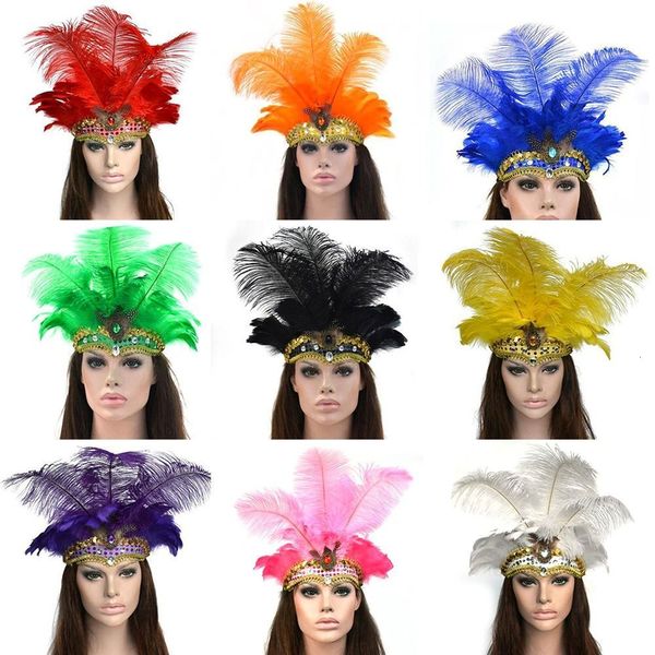 Tocados Accesorios para el cabello Pavo real Niños Adultos Banda Halloween Carnaval Pluma Tocado 230721