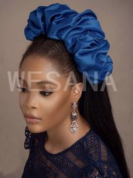 Chapeaux Accessoires pour cheveux Pernyataan Trendi Wanita Bando Ruffle Satin Anak Perempuan Ikat Rambut Pita Nigerial Isooke Kepala Pesta 230313