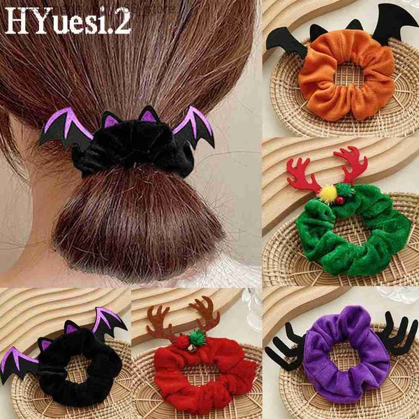 Accesorios para el cabello Accesorios para el cabello Spider Bat Antlers Pumpkin Charms Hair Scrunchies Halloween Ponytail Holder Lazos para el cabello para mujeres Niñas Fiesta de Navidad Headwear Q231005