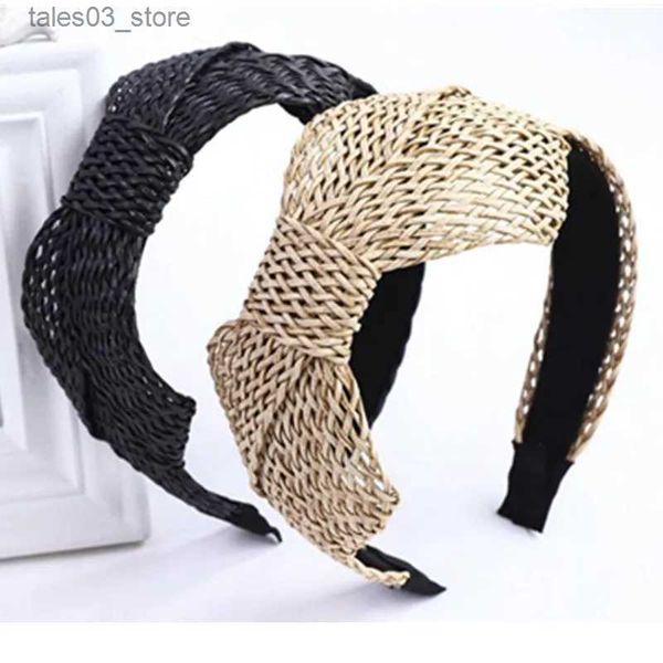 Accesorios para el cabello Accesorios para el cabello Verano Lado Bowknot Rattan Haiand para mujeres Accesorios para el cabello All Match Head Band Adultos Headwear Tejido Haiand Bow Q231204