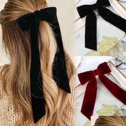 Headswear Hair Accessories Vintage Big Large Veet Bow Hairpins Barrets pour les femmes Filles Long Ruban Clip Clip Hairgrip Drop Livrot Otnta