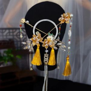 Hoofddeksels Haaraccessoires Vintage Hanfu Stok Chinese Klassieke Kristal Kraal Haarspelden Bloemen Met Kwastje Bruiloft 231207