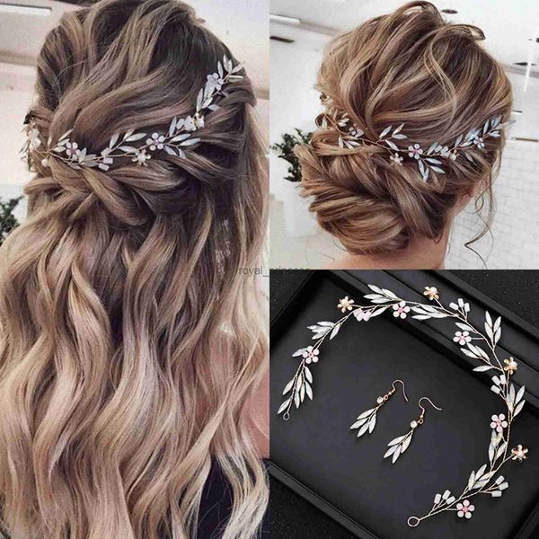 Tocados Accesorios para el cabello Accesorios para el cabello de la boda Tocados Flores Perlas Joyería nupcial Corona de oro Tiara Pendientes Tocado hecho a mano Z230819