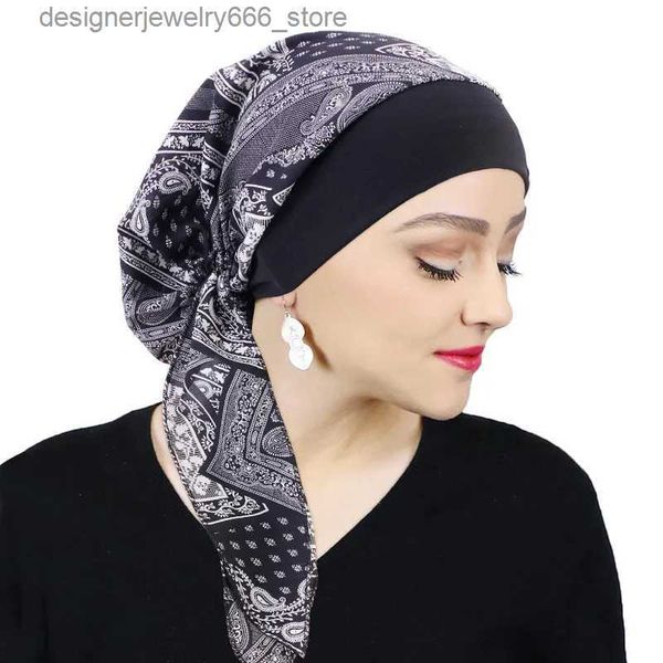 Accessoires pour cheveux Femmes Imprimé Pré-cravate Foulard Élastique Musulman Femme Turban Cancer Chemo Chapeau Perte De Cheveux Couverture Tête Wrap Chapeaux Stretch Bandana Q231005