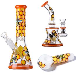 Heady Beaker Waterpijp Glazen Waterpijpen Waterpijpen Rechte Buis Bee Stijl Waterpijpen Mini Olie Dab Rigs Pijpen 14mm 18mm Vrouwelijke joint Met Kom