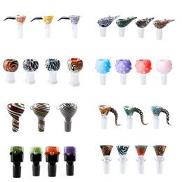 Accessoires de narguilé Bol à fumer en verre coloré capiteux Bol mâle de 14 mm 18 mm avec poignée Belle glissière pour bols de bang Bubbler Ash Catcher