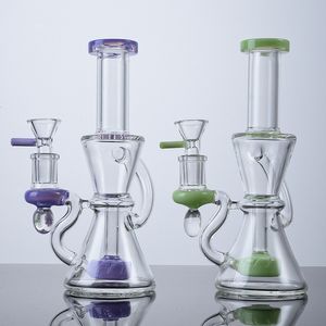 Heady Glass Bong Showerhead Perc Cachimbas Reciclador Klein Percolador Tuberías de agua Oil Dab Rigs 14 mm Bongs conjuntos femeninos con recipiente de vidrio