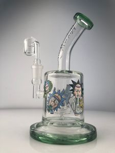 RM Heady Glass Bong Water Pipe Recycler Olie Rig Perc Green Blue Hookah met 14mm Gezamenlijke Bubber Olierouts