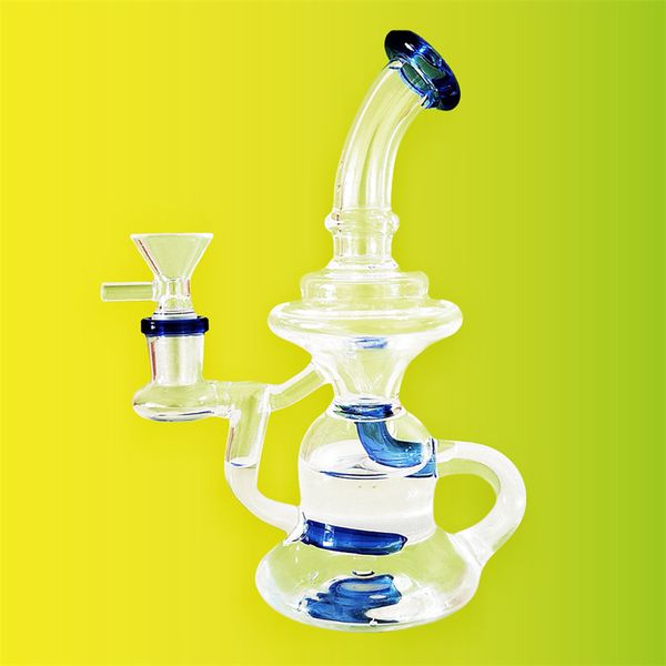 Bongas de vidrio embriagador/Hookah de vidrio de borosilicato alto de borosilicato a mano, cachimba de retorno, tubería y chimenea 7.5 pulgadas