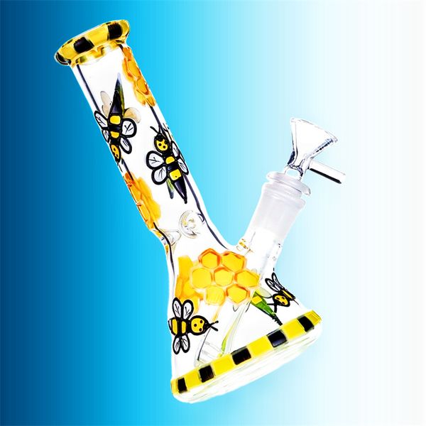 Bongs de vidrio embriagadores Hookah/Olla de narguile de vidrio de alta gama, pintada con abeja, decoración luminosa para el hogar, pipa de narguile, pipa de 7,9 pulgadas