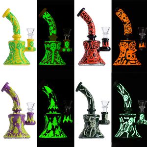 Narguilés en verre capiteux Dab Rigs brillent dans le noir Bongs uniques styles d'Halloween conduites d'eau pomme de douche Perc 14.5mm joint femelle TX831