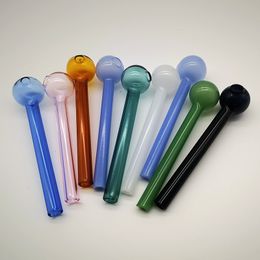 10 cm Colorido Pyrex Glass Oil Burner Pipes Tubo recto Tubo de mano Tabaco Cuchara Pipa Accesorios para fumar SW37