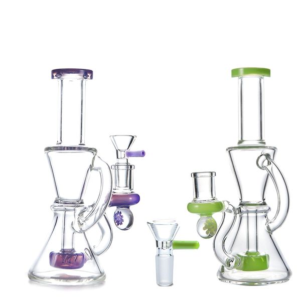 Verde Roxo Inebriante Vidro Reciclador Hookahs Com Showehead Perc Klein Dab Rigs Água Bong Tubulações De Água Plataforma Petrolífera XL-2062