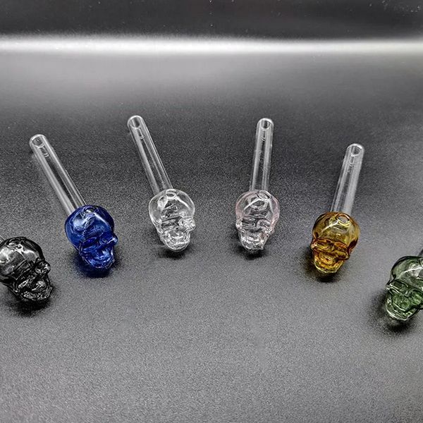 Heady Pyrex Glass Oil Burner Pipe Bubbler Tube Mini Pipas para fumar Forma de calavera Cuchara Herramienta de tabaco Pequeñas plataformas Dab