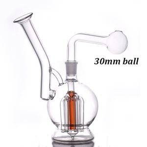 Heady Upline Glass Bong Hookahs con 6 Tree Perc y accesorios a juego Reciclador Dab Oil Rig Bubbler Pipas de agua para fumar con 14 mm Tubo de quemador de aceite de vidrio macho y tazón