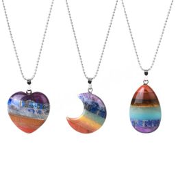 Genezing 7 chakra kristallen kettingen hangere natuursteen ketting voor vrouwen mannen halve maan hartwater drop sieraden