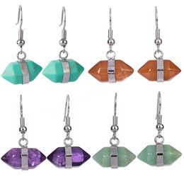 Cristaux de guérison boucles d'oreilles pendantes pour femmes pierre naturelle Quartz boucles d'oreilles hexagonales Double déclaration bijoux 2022 améthystes