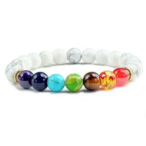 Pulsera de cuentas de piedra de 7 Chakras para Yoga curativo, pulsera tejida a mano para hombres y mujeres, piedra de energía, pulsera de howlita de ojo de tigre para Yoga, joyería de moda